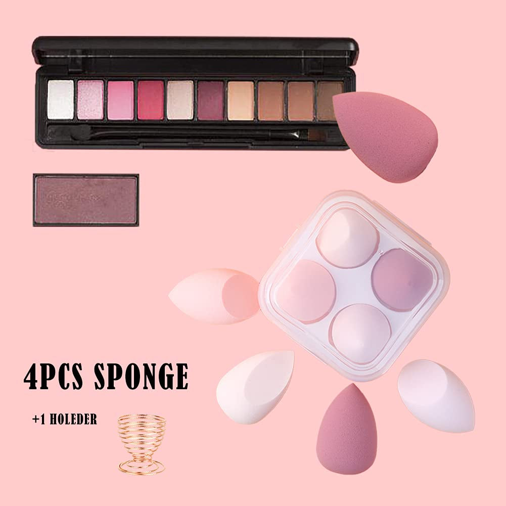Makeup Sponges Set - Beauty Sponges Blending Blenders with 1 Holder and Egg Case, Flawless for Cream, Powder and Liquid (Pink, 4Pcs+1Holder+ Case)